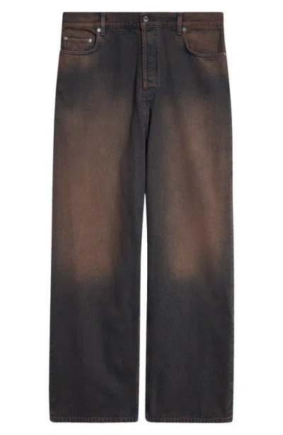 Off-white Overdyed Denim Straight Leg Jeans In Brown - Brown