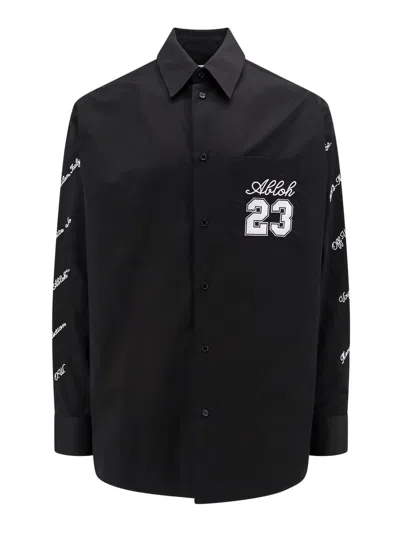 Off-white Logo 23 Cotton Overshirt In Black
