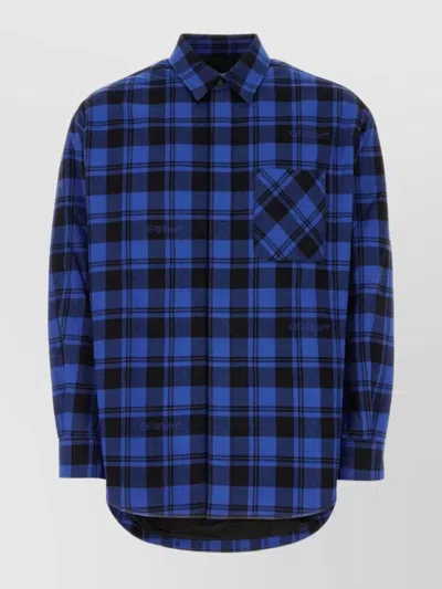 Off-white Check Flann Hooded Shirt In Blue