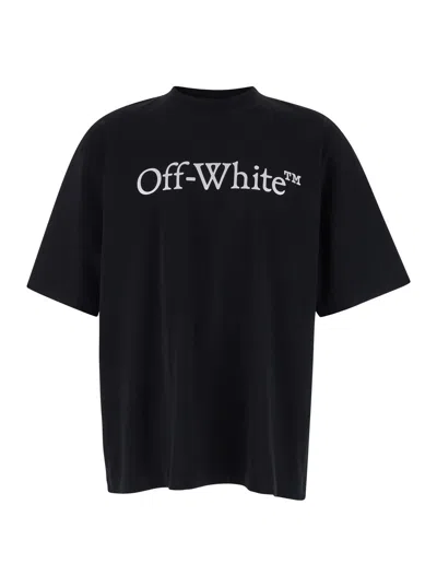OFF-WHITE OVERSIZED BLACK T-SHIRT WITH CONTRASTING LOGO PRINT IN COTTON MAN
