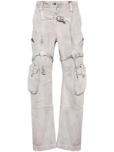 Off-white Oversized Burnt-coloured Cotton Denim Cargo Jeans For Women In Pink