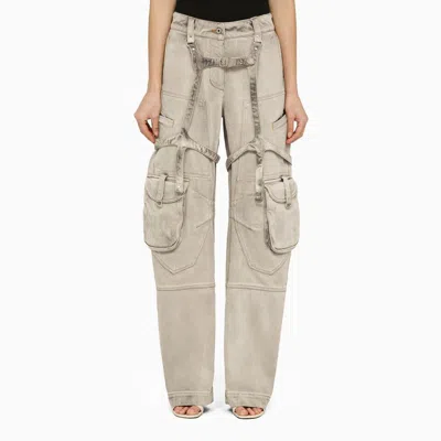 Off-white Oversized Cargo Jeans In Burnt Denim Women In Gray