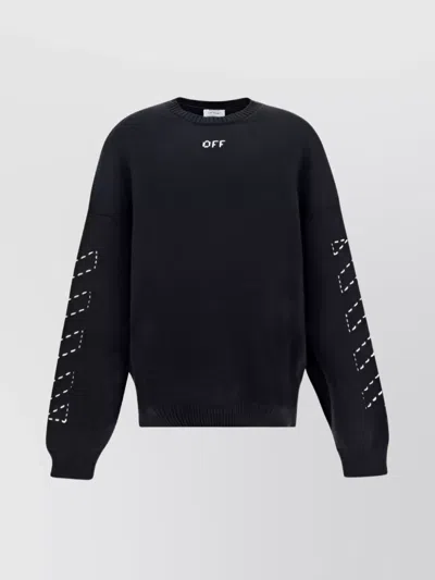 OFF-WHITE OVERSIZED COTTON SWEATER EMBROIDERED DETAILING