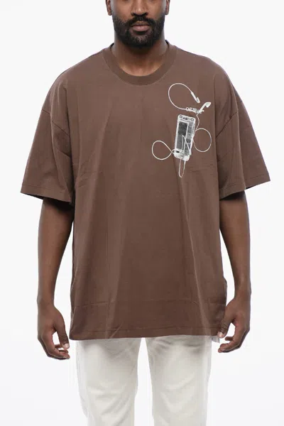 Off-white Oversized Crew-neck T-shirt With Back Print Maxi In Brown