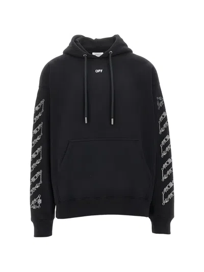 Off-white Pullover Hoodie With Chain Arrow Motifs And Drawstring Hood In Black