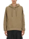 Off-white Oversized Sweatshirt With Arrow Embroidery And Hood In Brown