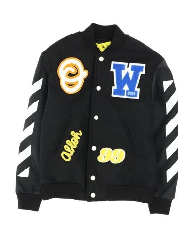 Off-white Ow Bomber Varsity Jacket In Black