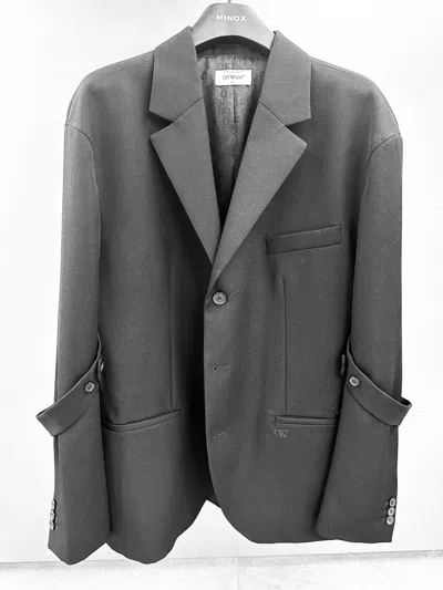 Off-white Ow Emb Virgin-wool Blazer In Black