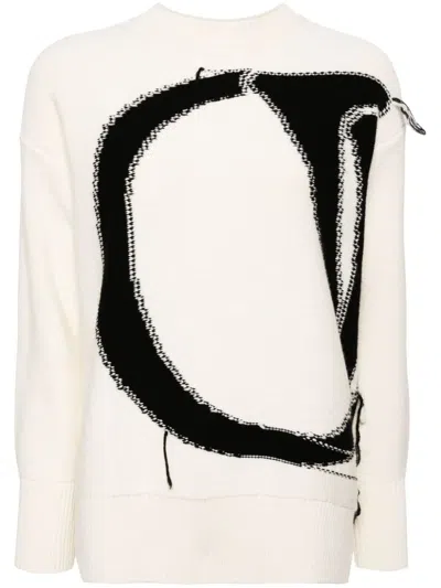 Off-white Maxi Logo Wool Cardigan In Green