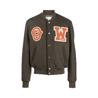 Pre-owned Off-white Ow Patch Varsity Jacket 'army Green/orange'