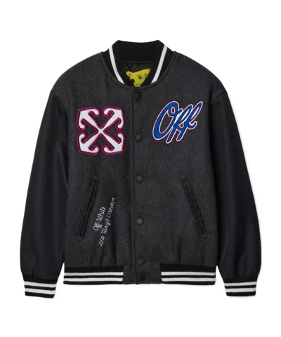 OFF-WHITE OFF-WHITE KIDS OW PATCH SLOGAN EMBROIDERED VARSITY JACKET