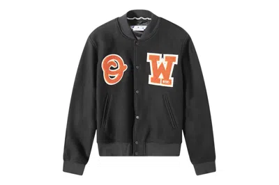 Pre-owned Off-white Ow Patch Varsity Jacket Black/orange
