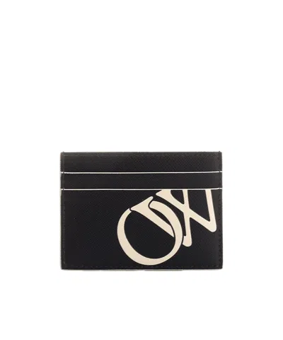 Off-white Ow-print Leather Cardholder In Black