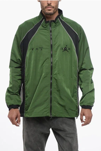Off-white Air Jordan Nylon Windbreaker With Contrast Side Bands In Green