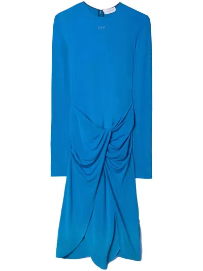 Off-white Twist-detail Midi Dress In Blue