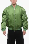 Off-white Padded Arrow Bomber Jacket With Removable Sleeves In Green
