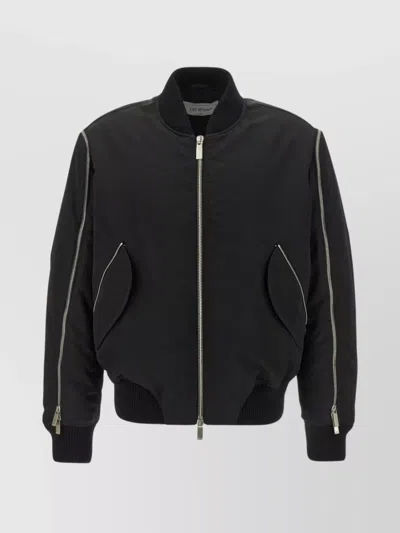 Off-white Padded Bomber Jacket With Ribbed Cuffs In Black