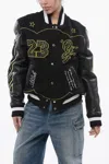 Off-white Padded Horsehoe Bomber Jacket With Leather Sleeves And All-o In Black