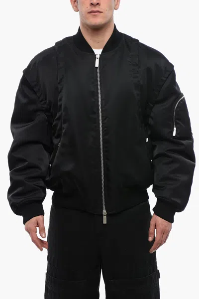 Off-white Padded Nylon Arrow Multipocketed Bomber Jacket In Black