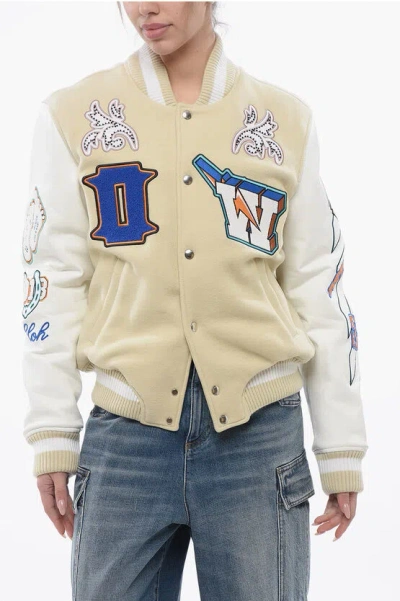OFF-WHITE PADDED THUNDERBOLT BOMBER JACKET WITH LEATHER SLEEVES AND AL