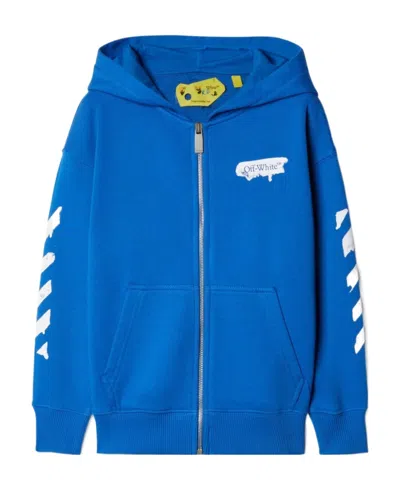 Off-white Paint Graphic Cotton Hoodie In Blue