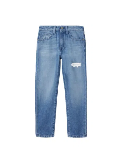 Off-white Kids' Paint Graphic Straight-leg Jeans In Blue