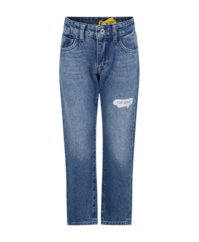 Off-white Paint Graphic Straight-leg Jeans In Blue