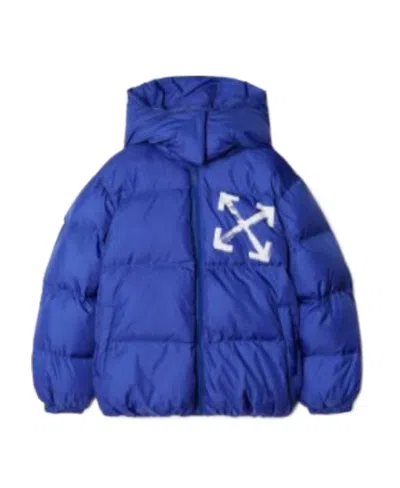 Off-white Paint Script Quilted Puffer Jacket In Blue