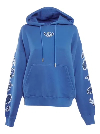 Pre-owned Off-white Paisley-detail Cotton Hoodie In Blue
