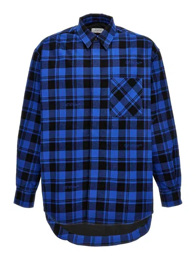 Off-white Check Flann Hooded Shirt In Blue