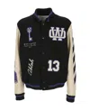 Off-white Leather Varsity Bomber With Patchwork In Black