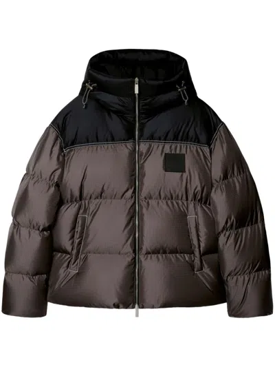 Off-white Patch Down Jacket In Brown
