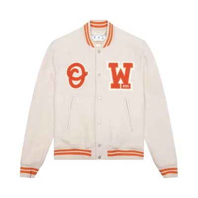 Pre-owned Off-white Patch Varsity Jacket 'beige/orange' | Cream | Men's Size L