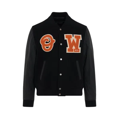 Pre-owned Off-white Patch Varsity Jacket 'black/orange'