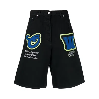 Pre-owned Off-white Patch Wide Leg Denim Shorts 'black/blue' | Men's Size 48