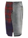 Off-white Patchwork Midi Skirt With Stonewashed Cotton Front In Gray