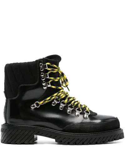 OFF-WHITE PATENT-LEATHER ANKLE BOOTS