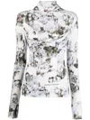 Off-white Pattern-print Long-sleeved T-shirt In Grey