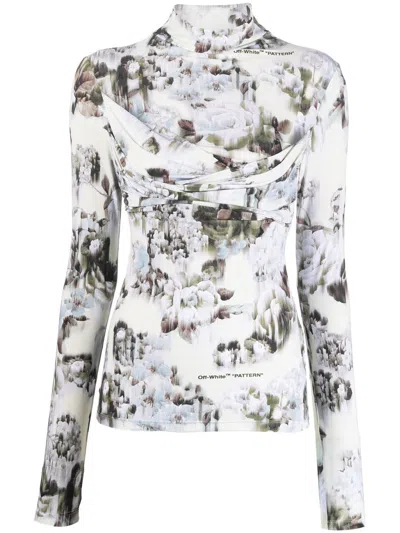 Off-white Pattern-print Long-sleeved T-shirt In Grau