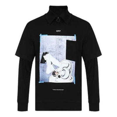 Off-white Pattern Printing Zipper Lapel Long Sleeves In Black