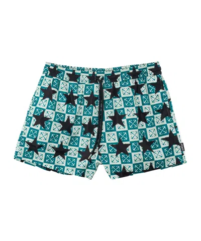 Off-white Pattern Swimming Trunks In Green