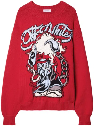 Off-white Patterned-intarsia Knit Jumper In Red