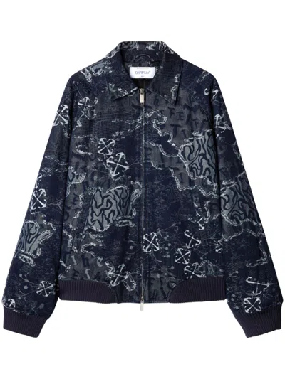 Off-white Patterned-jacquard Bomber Jacket In Blue