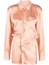 Off-white Off White Satin Mini Shirt Dress In Peach