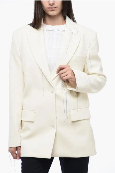 Off-white Peak Lapel Blazer With Stitching Detail In Neutral