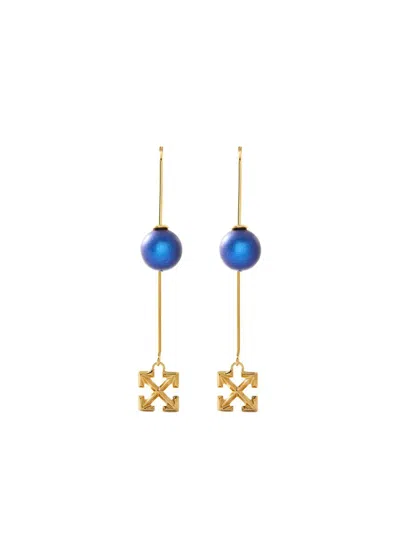 Off-white Pearl & Arrow Logo Mini Earrings In Gold
