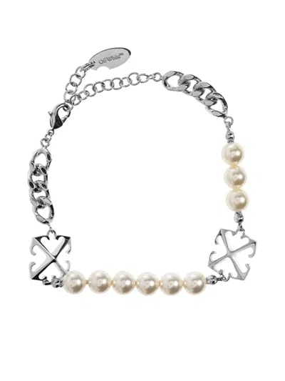 OFF-WHITE PEARL CROSS BRACELET