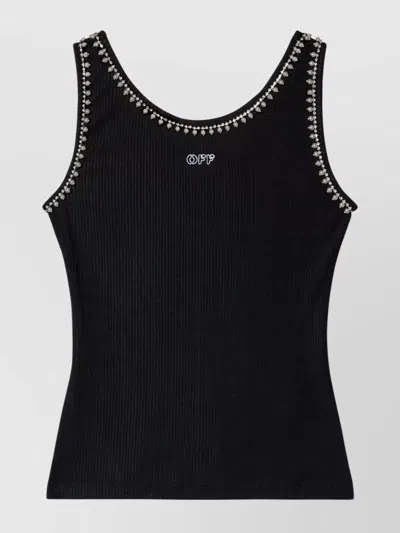 OFF-WHITE PEARL-EMBELLISHED RIBBED TANK TOP