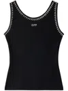 Off-white Pearl Embellished Ribbed Tank Top In Black