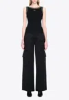 Off-white Pearl Embellished Ribbed Tank Top In Black